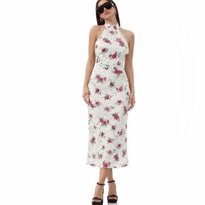 AFRM Marlo Floral Lace Midi Dress Sz L Halter Neck Romance Rose NWT